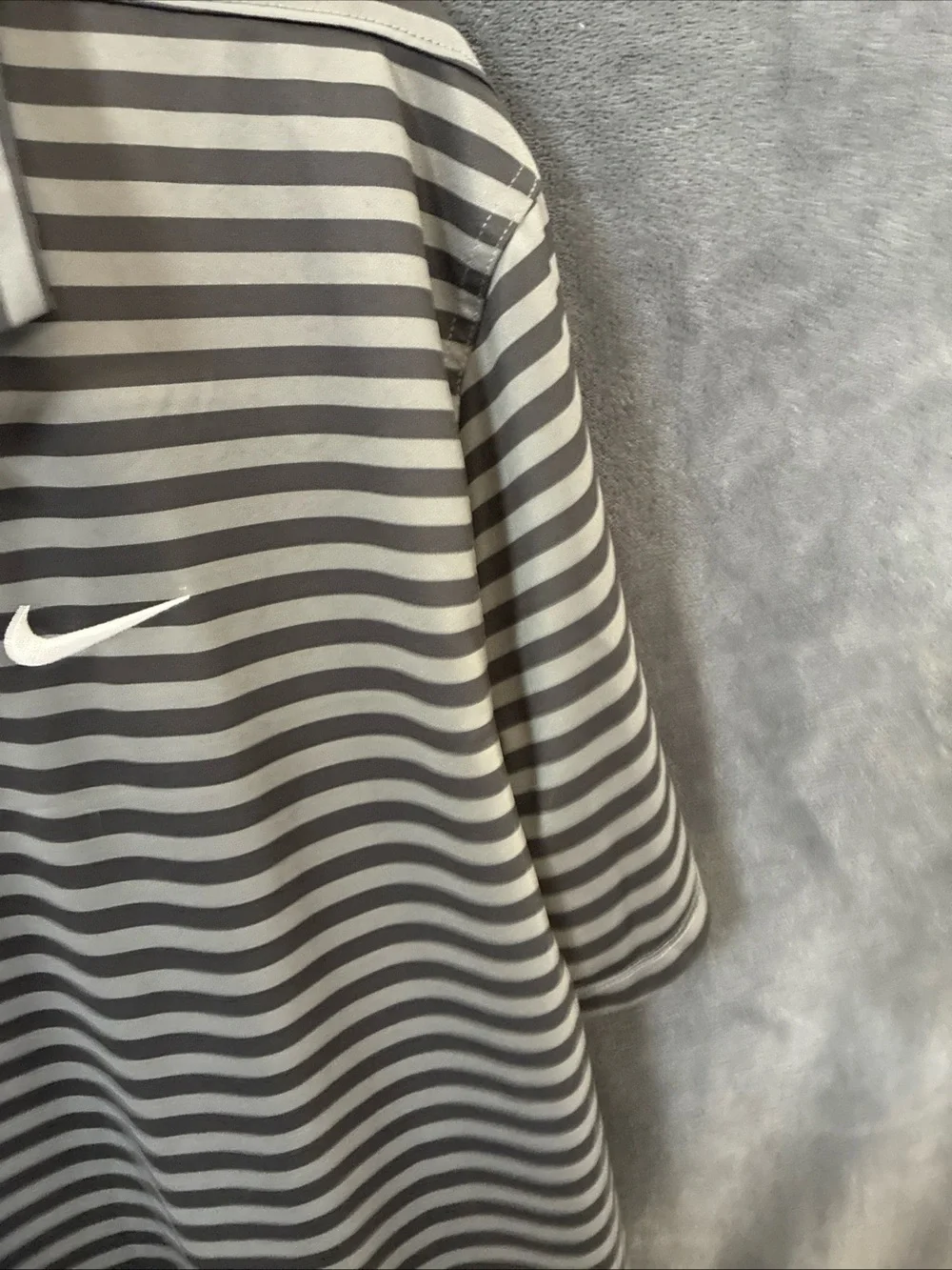 Nike Men’s Gray and Charcoal Striped Dri-Fit Polo